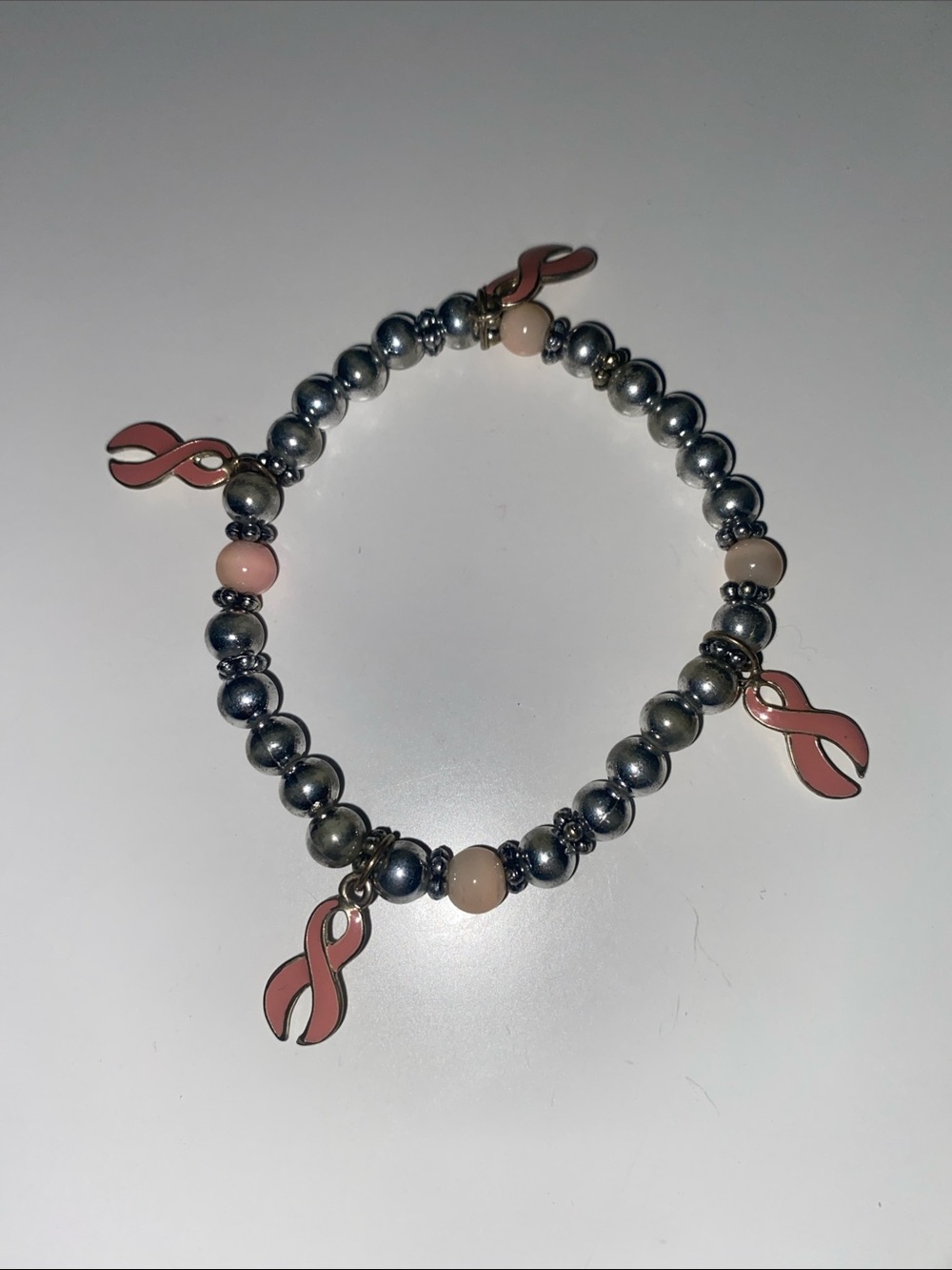 Pink Ribbon Bead Charm Bracelet